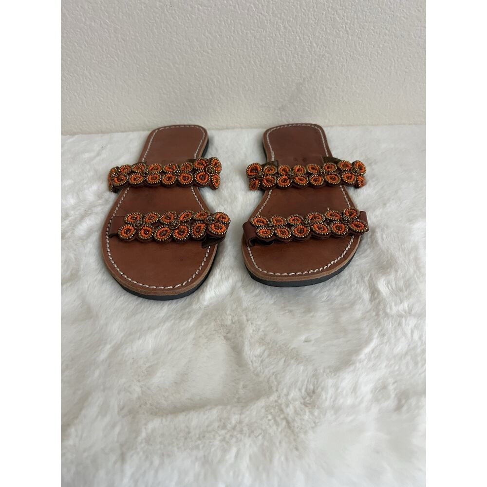 African Beaded Leather Sandals Womens EU Size 39 USA 8.5 - Picture 2 of 7
